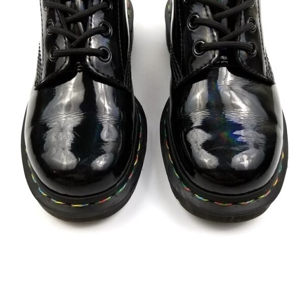 RARE Dr. Martens Rainbow Holographic Patent Leather Combat Boots 5 Black Grunge - Picture 10 of 11